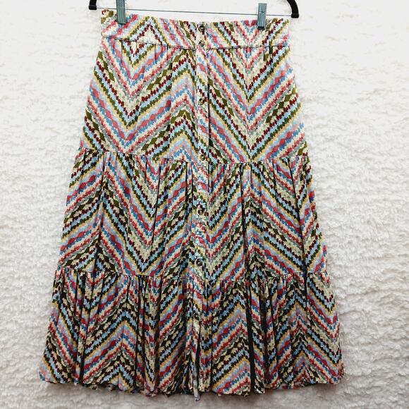 Skirt Maxi Peasant Size M-L Chevron Boho Whimsycore Festival Retro Tiered Y2K - Picture 1 of 12